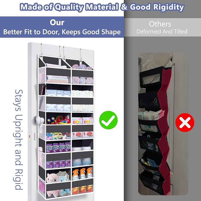 UVIAHOMI 2 Pack - Over The Door Organizer 5 Tiers, Extra Large Behind Door Storage of 10 Big Front & 10 Mesh Pockets, 80lb Weight Capacity, Hanging Doors Storage for Closet Bedroom Nursery, Dark Gray