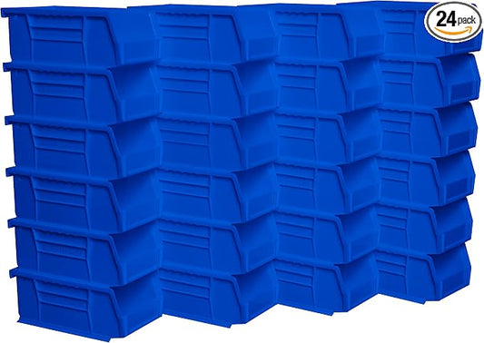 Akro-Mils 30220 AkroBins Plastic Storage Bins, 7"x4"x3", Blue, 24-Pack | Space-Saving Stackable Bins for Garage, Pantry, Craft Organization