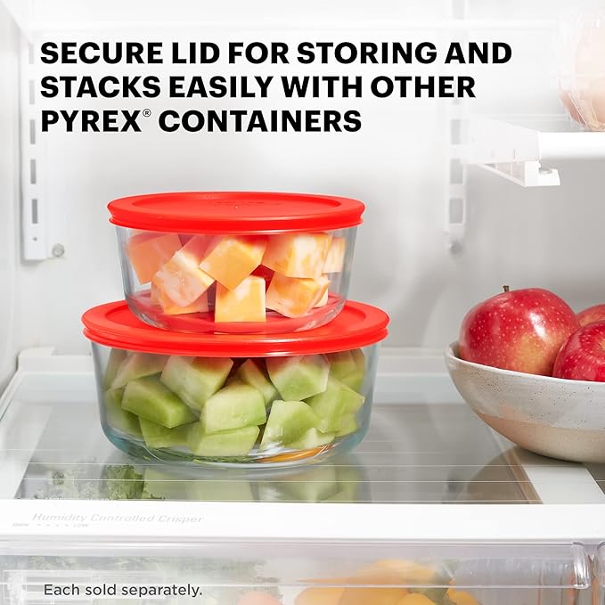 Pyrex Simply Store Glass Food Storage Container, Snug Fit Non-Toxic Plastic BPA-Free Lids, Freezer Dishwasher Microwave Safe, 4 Cup (Pack of 4)
