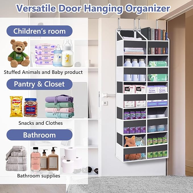 UVIAHOMI Heavy Duty Over The Door Organizer 5 Tiers, Extra Large Behind Door Storage of 10 Front & 10 Mesh Pockets, 80lb Weight Capacity, Hanging Doors Storage for Closet Bedroom Nursery, Dark Gray