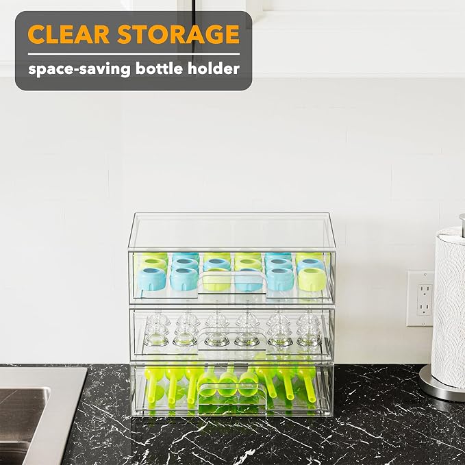 SpaceAid Bottle Storage Organizer Baby - Acrylic Bottles Station Organizer Container, Stackable Clear Drawers for Countertop, Vanity, Bathroom, Cabinet, Pantry Organization, 3 Pack, 3L, 10.3"H
