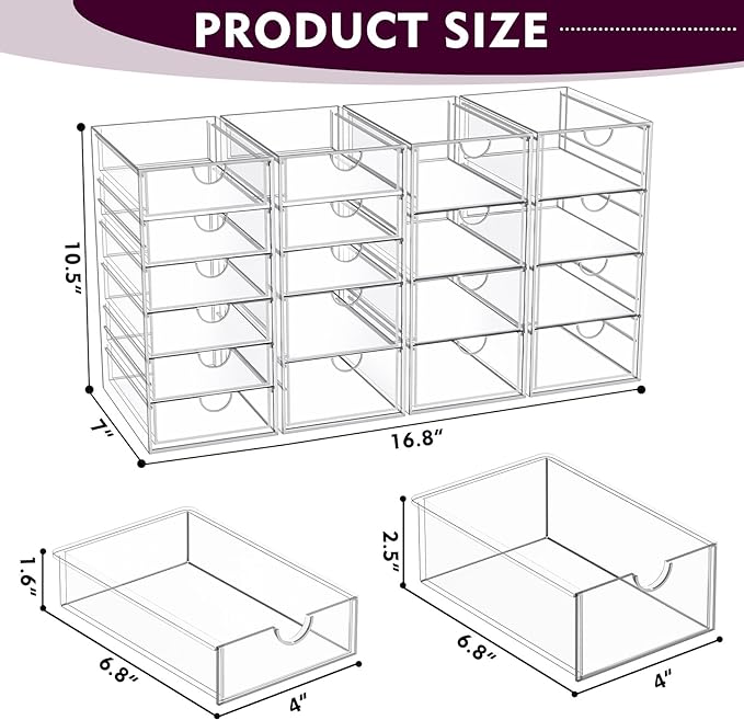 Acrylic Makeup Organizer with 19 Drawers,Storage Drawer Organizer | Bathroom Organizers and Storage for Palettes, Cosmetic, and Beauty Supplies, Desk Organization