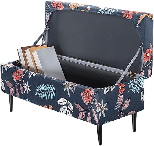 FUANGUI Ottoman Cover Slipcovers Rectangular Folding Stretch | Storage Bench Footrest Sofa Stool Covers Footstool Protector with Elastic Bottom, Removable Washable,Large