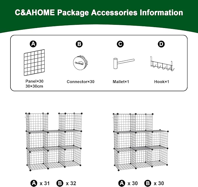 C&AHOME Wire Cube Storage, 8 - Cube Organizer Metal C Grids, Silver Gray | Modular Shelves Units, Closet Organizer, Storage Bins Shelving, Ideal for Home, Office, Living Room