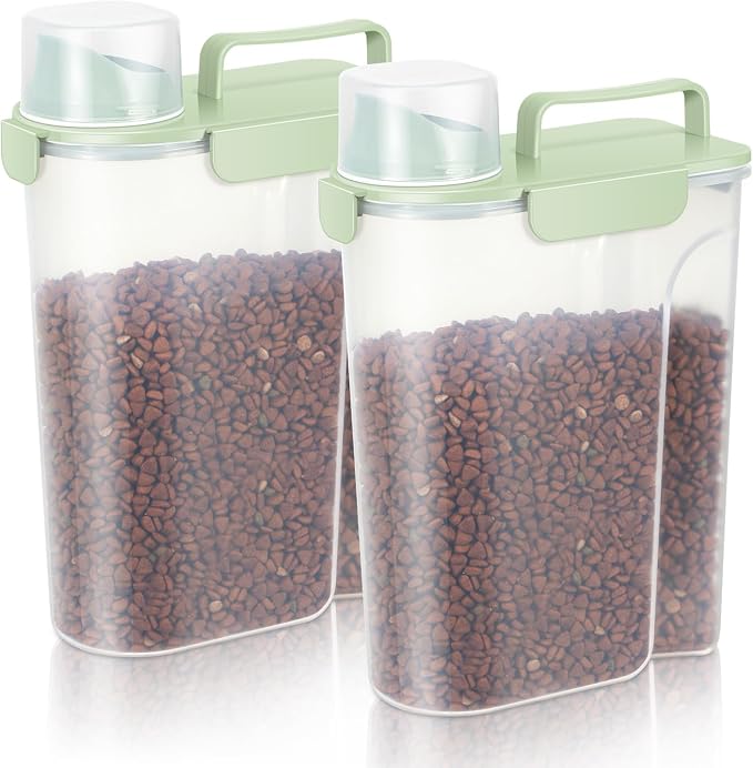 LEAWALK 5Lbs /6Qt/5L Airtight Cat Dog Food Storage Container with Upgraded Large Nozzle BPA-Free, Pet Food Storage Containers for Rice, Grain, Pet Food, Flour, Dog Treat Storage-2 Pack Green