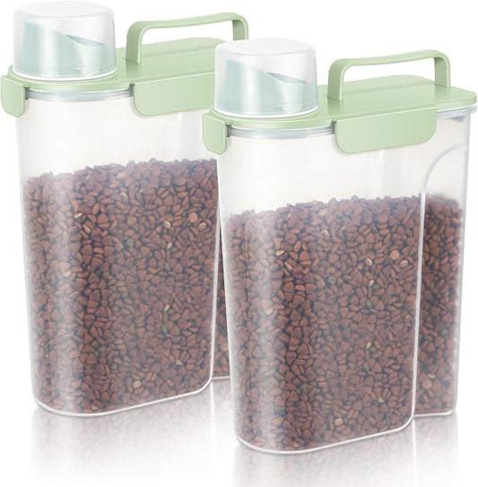 LEAWALK 5Lbs /6Qt/5L Airtight Cat Dog Food Storage Container with Upgraded Large Nozzle BPA-Free, Pet Food Storage Containers for Rice, Grain, Pet Food, Flour, Dog Treat Storage-2 Pack Green