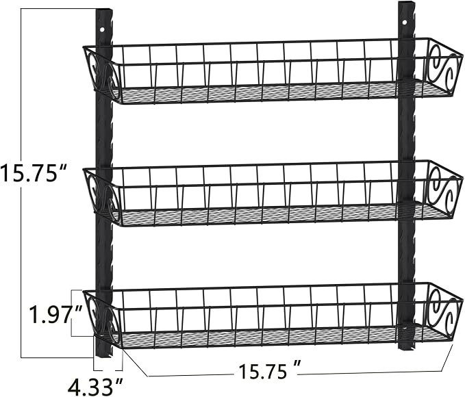 SWOMMOLY Wall Mount Spice Rack Organizer, 3-Tier Adjustable Dual-Use Shelf | Hanging Spice Rack Organizer, Kitchen Pantry Cabinet Storage Holder for Spices, Mason Jars, Bottles & Cans, Black