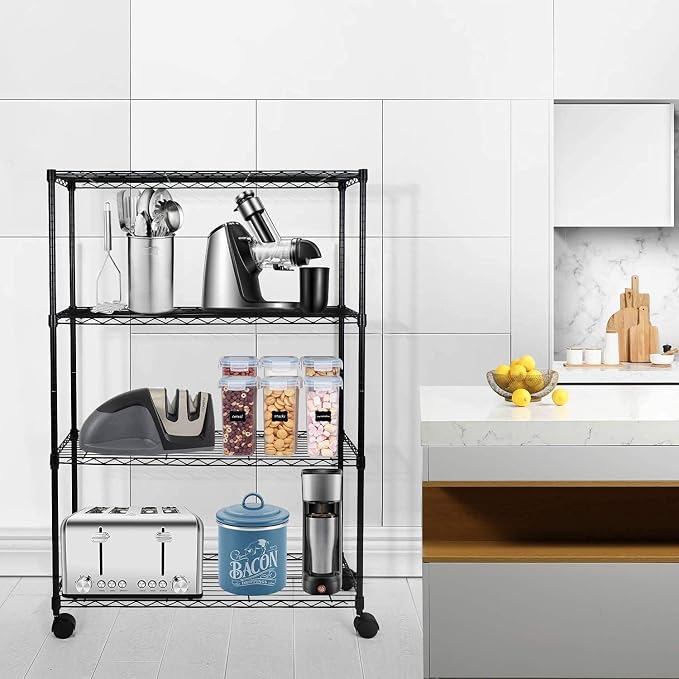 Simple Deluxe Heavy Duty 4-Tier Storage Shelving Unit, 35.83" W x 13.98" D x 55.91" H, 1000 Lbs Loading Capacity, Black