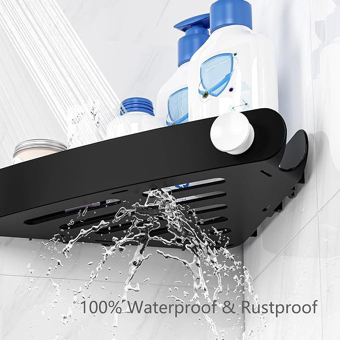 Sotfamily Plastic Shower Caddy Corner (for 90° Only), 4 Pack, Black | Adhesive Corner Shower Shelves for Smooth Wall Bathroom Organizers and Storage, Bathroom Decor