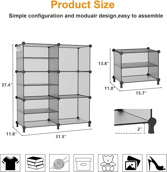 AWTATOS 6 Cube Closet Organizer Storage Shelves, Grey | Portable Closet Clothes Organizers Storage Shelf DIY Stackable Cubby Shelving for Closet Bedroom Living Room Office