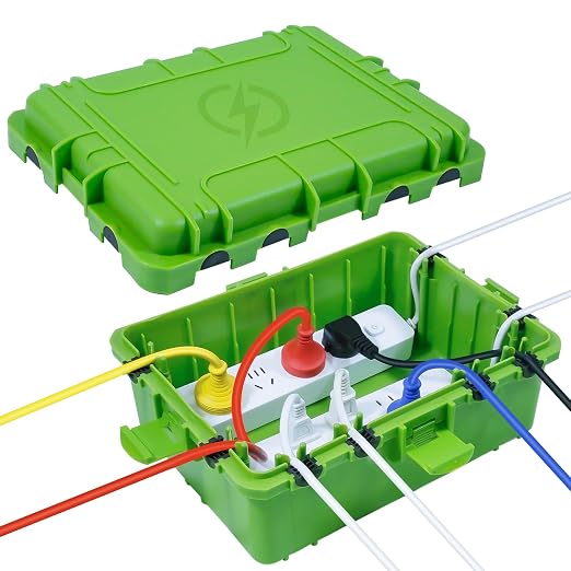 Large Outdoor Electrical Box Waterproof, IP54 Extension Cord Cover Weatherproof Outdoor Outlet Covers, Protect Power Strip, Timer Outlet, Plug, Socket, Holiday Light, Green (12 x 9X 5 inch)