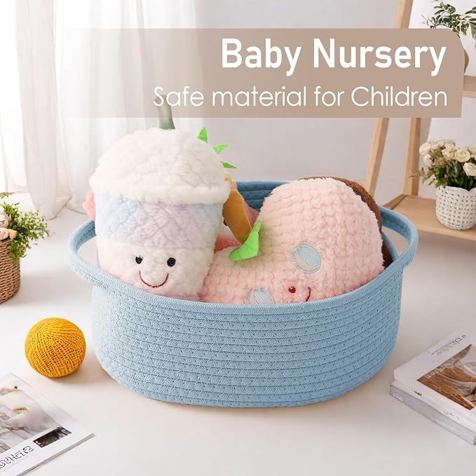 JMvicyroam Small Woven Basket, Empty Gift Basket, Blue/1 Pack | Small Gift Basket, Cotton Rope, 12 x 8 x 30 in, Handles, Includes Ribbon and Bag, Birthday Gift Basket