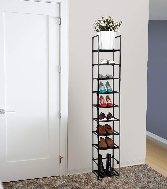 FIDUCIAL HOME 10 Tiers Vertical Shoe Rack 10 Pairs Skinny Shoe Shelf | Tall Narrow Space Saving for Entryway Closet, Easy to Assemble, 11"L x 11"W x 68.8"H