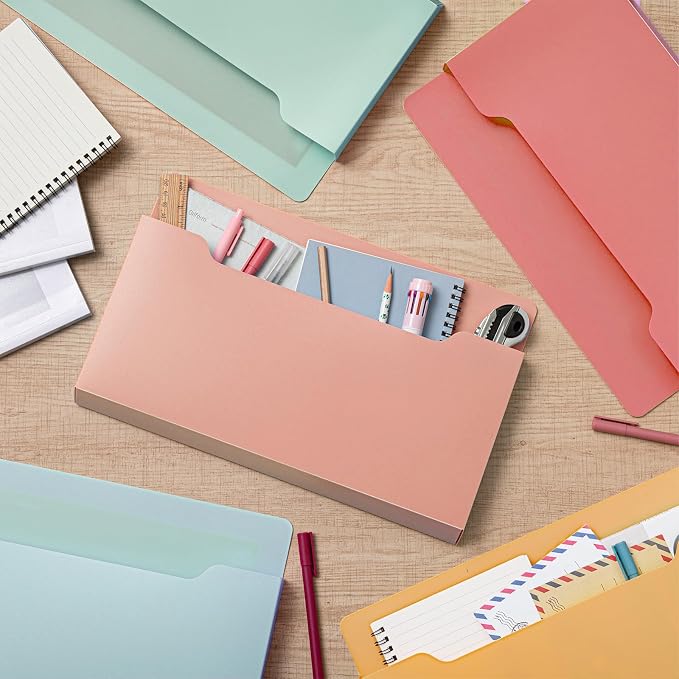 6 Pcs Magnetic Wall File Organizer Magnetic Wall File Holder Refrigerator Magazine Holder for Mail Letters Paper(Light Vintage,Horizontal-large)