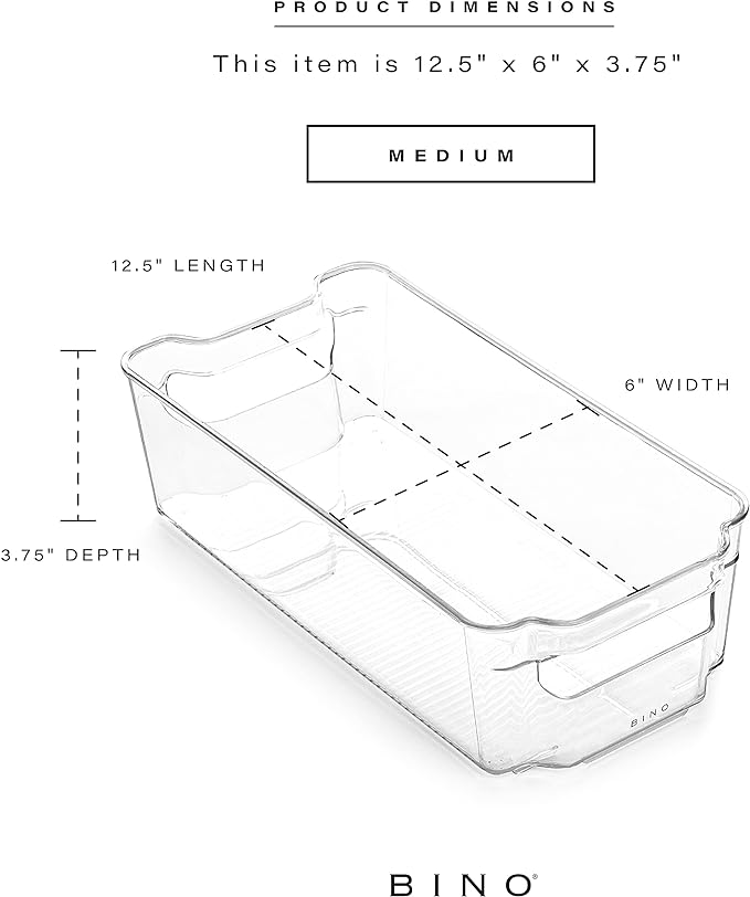 BINO | Stackable Storage Bins, Medium - 4 Pack | The Stacker Collection | Clear Plastic Storage Bins | Organization and Storage Containers for Pantry & Fridge | Multi-Use Organizer Bins | BPA-Free