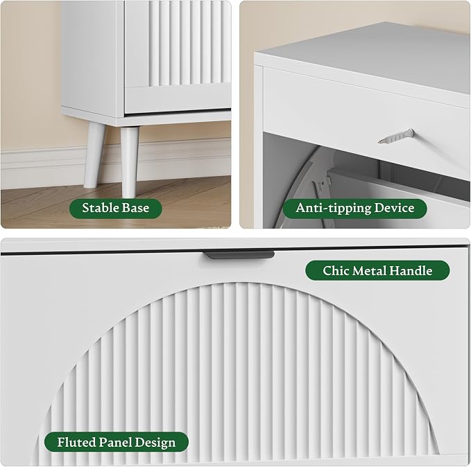 Xixini Shoe Storage Cabinet with 6 Flip Drawers, 50" Tall Narrow Wood Fluted Shoe Organizer for Entryway, Freestanding Wooden Hidden Slim Shoe Rack for Front Door Entrance, Hallway, Foyer, Solid White