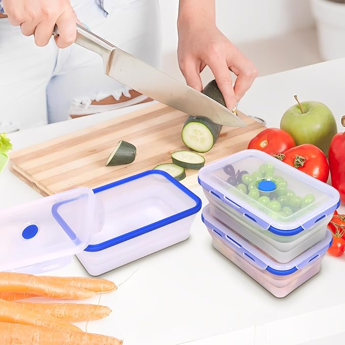 3 Pack Translucent Collapsible Silicone Food Storage Containers with Lids, 40.6oz Bento Lunch Boxes, for Kitchen, Office, Camping, Travel, BPA Free