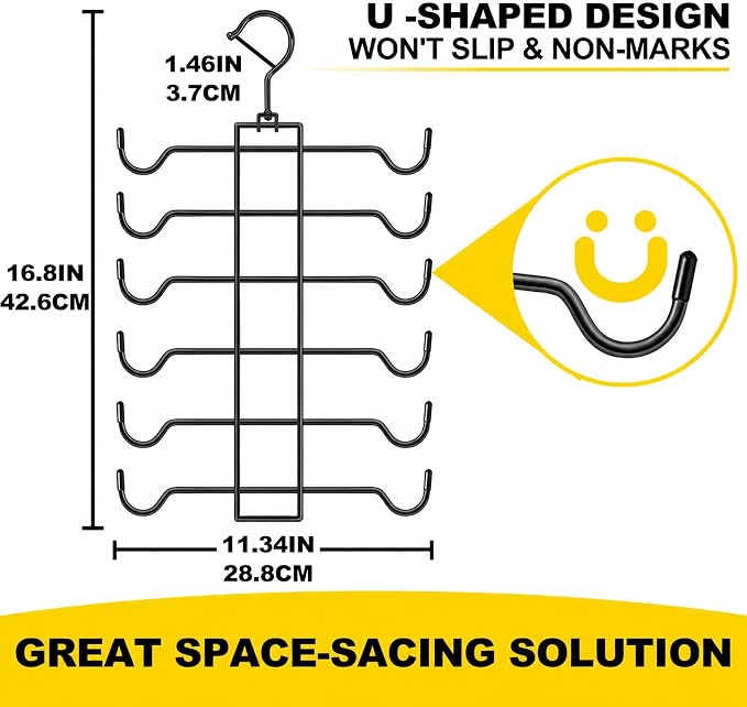 1 Pack Tank Top Hanger Space Saving, Dorm Room Essentials, Stainless Steel Closet-Organizer-and-Storage for Small Space, Non-Slip 6-Tier Hanging Sport Bras Holder