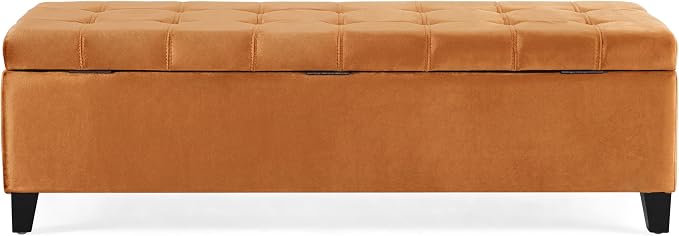 Upholstered Storage Ottoman Bench, End of Bed Bench with Storage Chest, Foldable Foot Rest with Legs for Living Room, Bedroom, Entryway, Dark Gray (Burnt Orange)