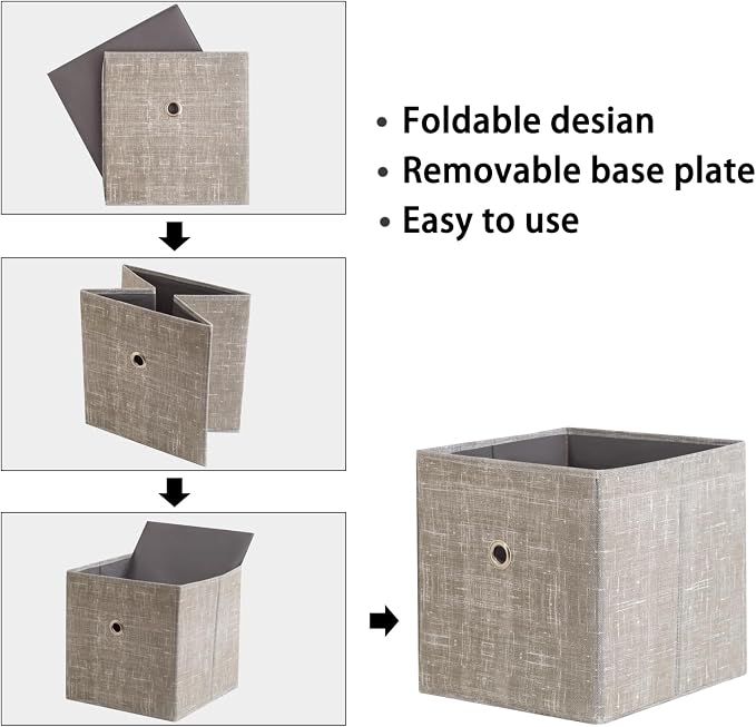 Foldable Storage Cubes Bins ,11 Inch Cloth Storage Cube Fabric Storage Box Cubes Organizer Baskets with Handles for Home Organizer Set of 3 (Cowboy Grey)