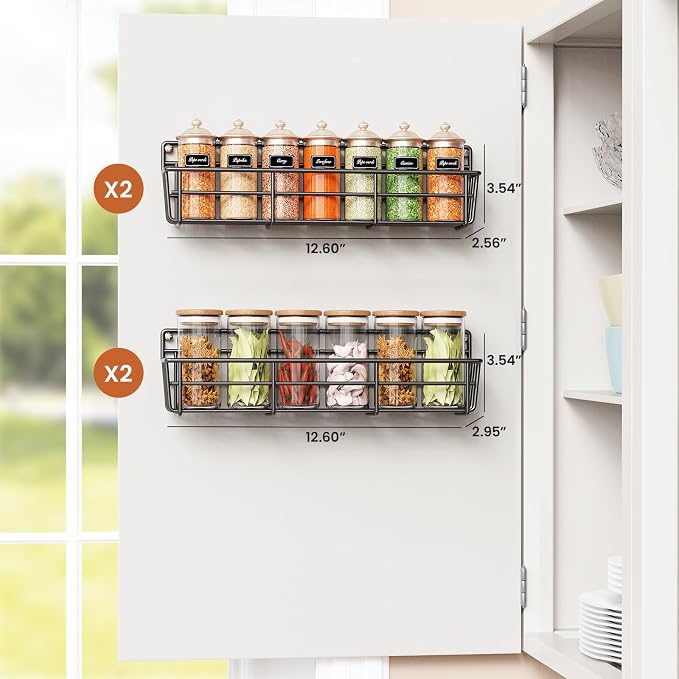 Mystozer Spice Rack Organizer Wall Mount, Hanging Spice Pantry Storage Shelf Organization, 4 Pack Space Saving Seasoning Organizer for Kitchen Cabinet, Door or Bathroom, Black