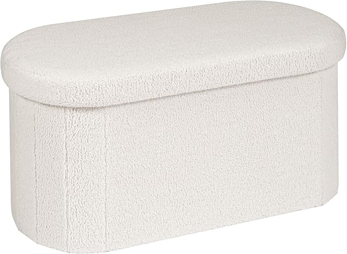 PINPLUS Storage Ottoman Bench Tufted Oval with Storage for Living Room Boulce Foot Rest, Velvet Foot Rest 30"x15"x15" White