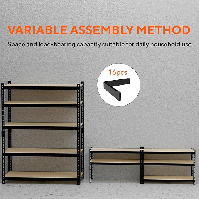5 Tier Garage Shelving, Adjustable Heavy Duty Garage Shelves | 72 "H Metal Storage Shelves Unit for Basement,Warehouse,Pantry Kitchen
