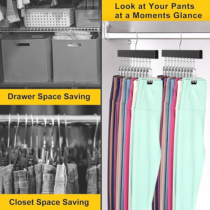 Legging Organizer for Closet, Pants Hangers with Clips | Holds 20 Leggings, Jeans, Hats, Shorts, Socks, 360° Rotating Space Saving Hanging Clothes Organize and Storage 4Pcs
