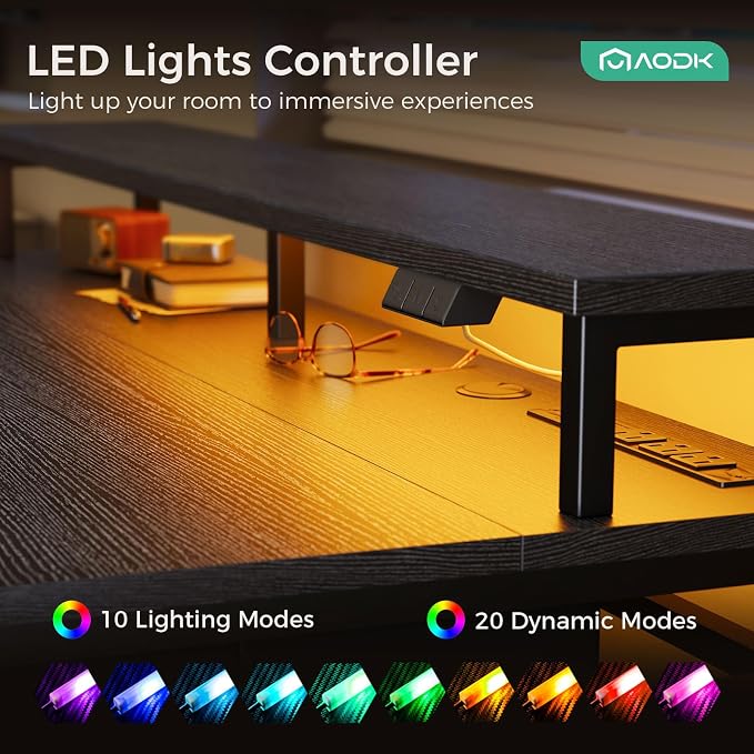 AODK 55 Inch Electric Standing Desk with Drawers & Keyboard Tray, Black | 3 Outlets & 2 USB Ports, LED Lights, Monitor Stand, Cable Management Tray, 3 Memory Heights, 29.9"-46.1" in Range