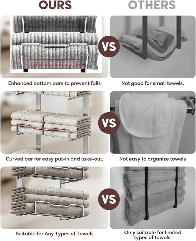 Aetyord Hanging Towel Racks for Bathroom Storage | 8-Tier Over The Door Bath Towel Storage Organizer with Metal Shelf Basket for Small Bathrooms RV Camper Silver