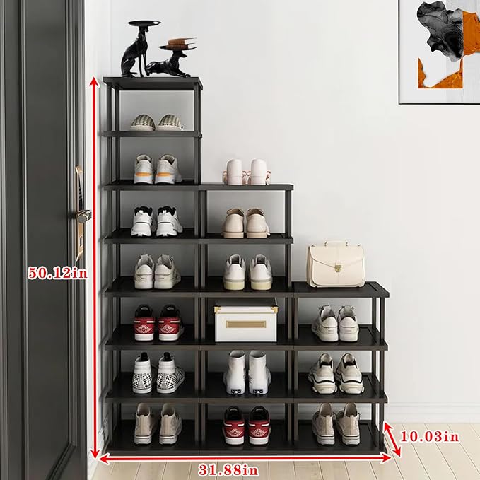 Vertical Shoe Rack - Tall Narrow Shoe Rack Organizer for Small Spaces,17 Tier Bamboo Shoen Shelf for Entryway,Closet,Corner,Doorway,Skinny Shoe Shelf Space Saving Shoe Storage,Free Stackable DIY