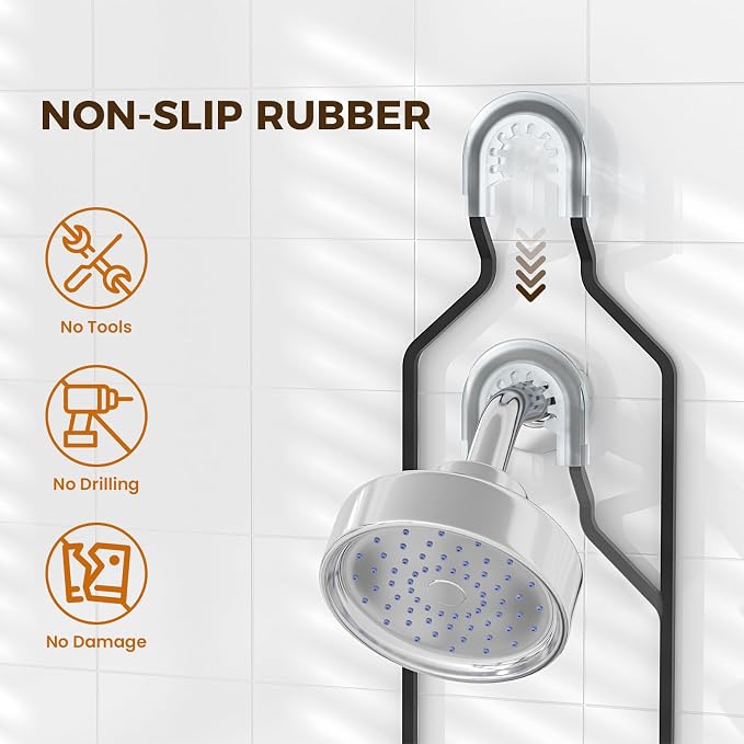 REINHARDT Split Shower Caddy Hanging for Handheld Showerheads, Black | Adjustable Shower Organizer, Rustproof, 16 Hooks, Soap Holder, 40lbs Capacity, Anti-Slip, Tool-Free, Bathroom Accessories