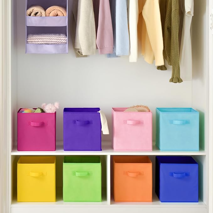 GRANNY SAYS 11 Inch Cube Storage Bins, Colorful Cube Storage Organizer, Fabric Storage Bins, Storage Cubes for Shelves, Closet, Toy Storage Bins for Kids Room, Play Room, Rainbow, 8-Pack
