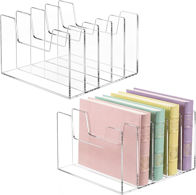 2 Pack 5 Section Clear Acrylic Desktop File Organizer Vertical File Sorter 4mm Thick, Large Capacity Upright Magazine Organizer, Book Paper, Notebooks, Envelopes, Mail Holder