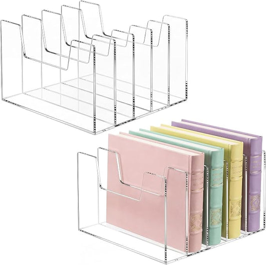 2 Pack 5 Section Clear Acrylic Desktop File Organizer Vertical File Sorter 4mm Thick, Large Capacity Upright Magazine Organizer, Book Paper, Notebooks, Envelopes, Mail Holder