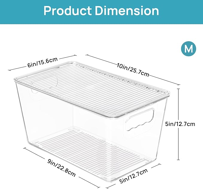 Vtopmart 1 Pack Clear Stackable Storage Bins with Lids, Medium | BPA-free Plastic, Organize Vertically, For Pantry Kitchen Fridge Cabinet Closet Bathroom, Built to Last, Easy to Move