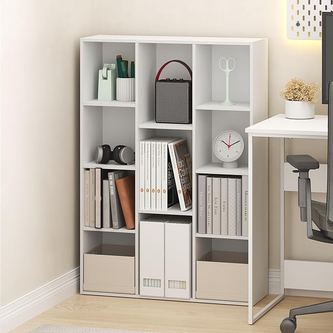 Furinno LUDER Book Shelf, 11-Cube Bookshelf, Reversible Bookcase, 9.4 x 29.1 x 41.7, Easy Assembly, for Living Room, Bedroom, Home Office, White