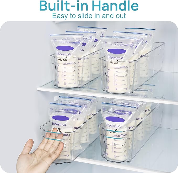 Vtopmart 4Pcs Clear Breastmilk Storage Bags Container in Freezer Fridge | BPA-free Plastic Storage Bins, For Breast Milk Baby Pouches Formula Bottles and Yogurts, In Freezer Fridge and Pantry