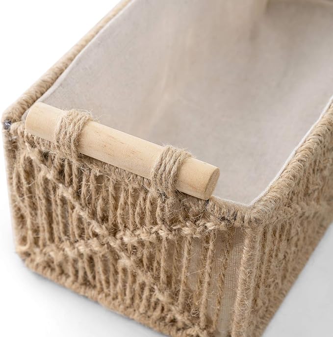 Mkono 2Pc Macrame Storage Baskets, Boho Bathroom Toilet Paper Holder, Brown | Small Baskets for Organizing, Hand-Woven, Bohemian Beach Coastal Decor, Shelf Vanity Cabinet Bedroom Living Room Office Dorm