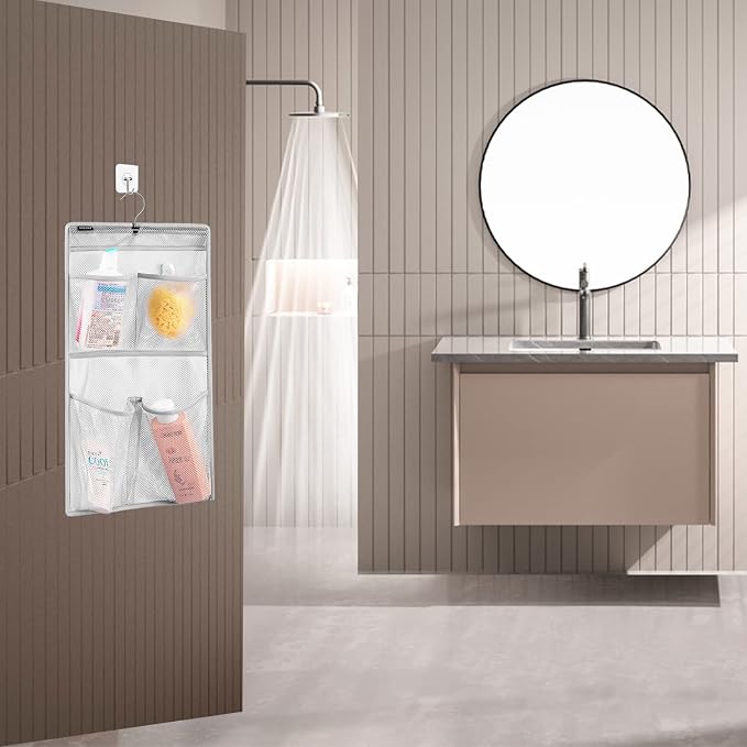 Mesh Shower Organizer Hanging Caddy Quick Dry Bathroom Storage for Toiletry Accessories with Rotating Hanger (4 Pockets)