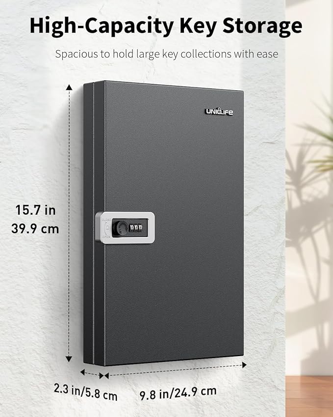 Uniclife 32 Keys Key Lock Box, Wall Mount Key Box, Key Cabinet, Car Key Organizer with Writable Key Racks and Tags, Security Key Holder Storage Box for Office, Hotel & Company