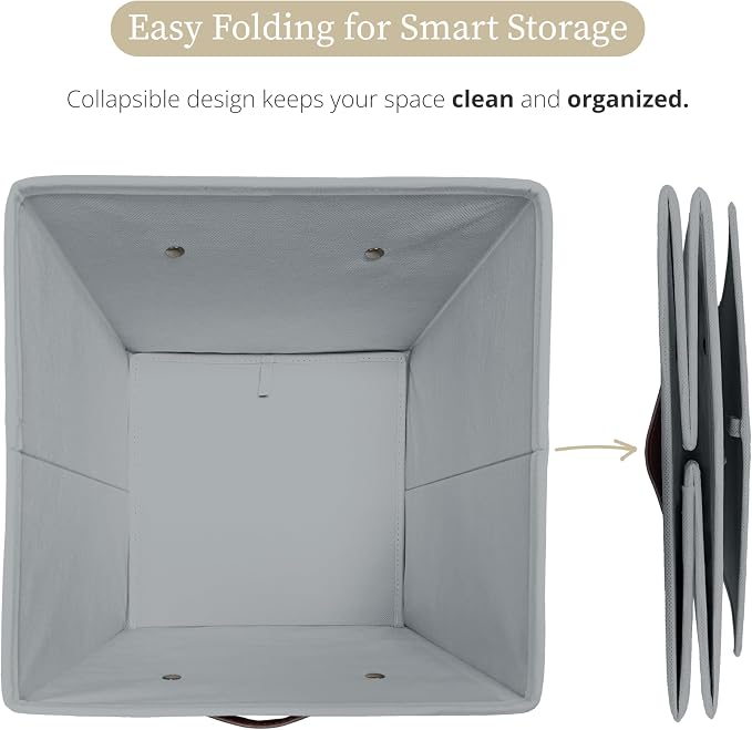 DECOMOMO Storage Bins, Storage Baskets for Shelves | 13" x 15" x 13" Storage Cube Bins with Labels for Organizing Shelves (Kallax, 4pcs, Grey)