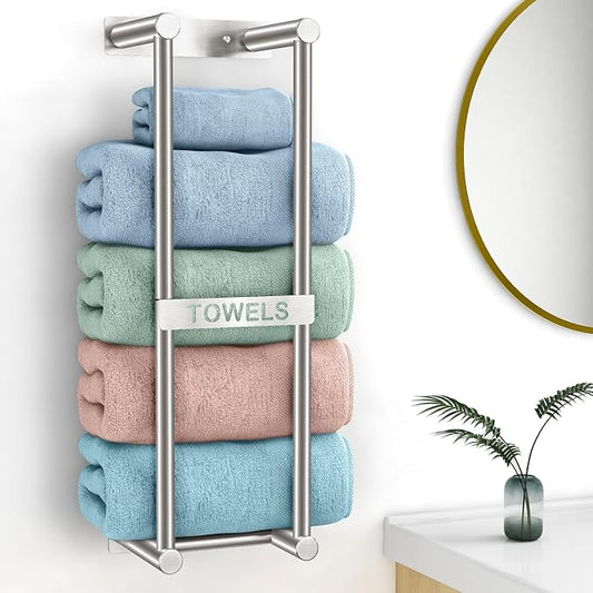 Towel Racks for Bathroom, STWWO Towel Storage for Small Bathroom 22inch, Stainless Steel Towel Rack Wall Mounted for Bath Towel, Brushed Nickel | Towel Storage for Small Bathroom Can Holds 4 Large Rolled Towels Bath