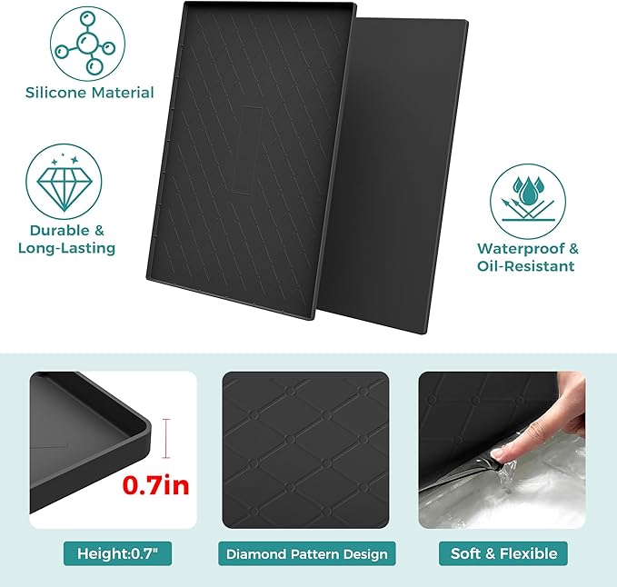 URMONA 28" x 19" Waterproof Silicone Mat in Multiple Sizes & Colors, Under Sink Mat for Kitchen & Bathroom, Pet Food Pad for Dogs & Cats, Kitchen Cabinet Liner, Multi-Purpose for Storage(Dark Grey)