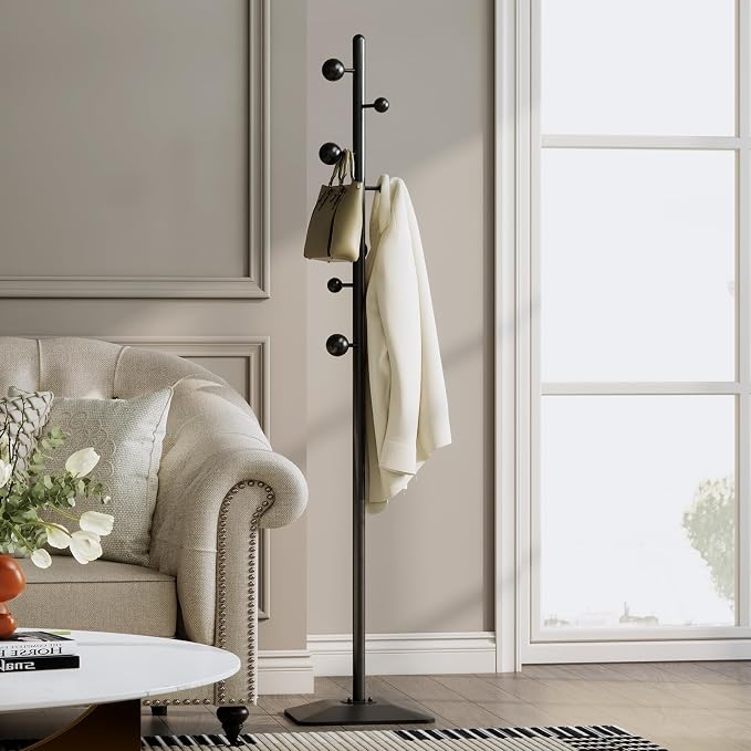 Coat rack freestanding,Coat tree freestanding heavy duty with 7 ball hooks,Coat hanger stand with metal base for entryway hallway bedroom