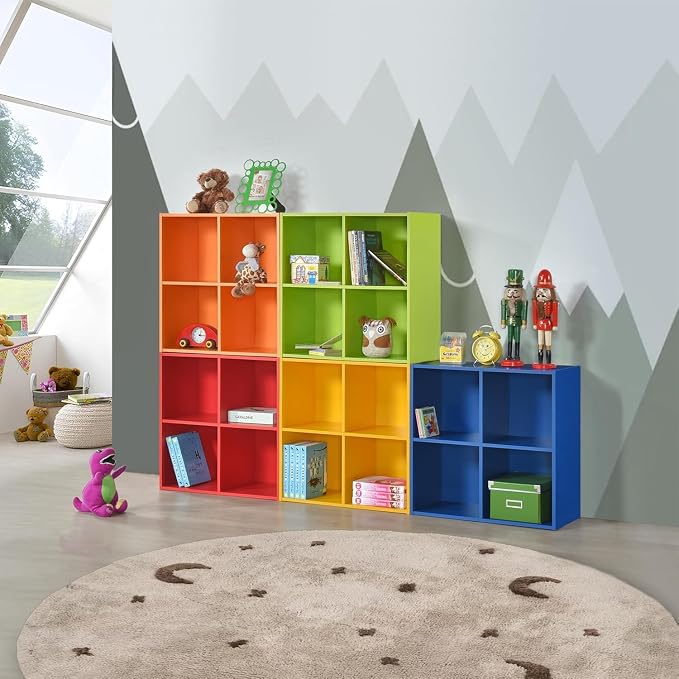 KB Designs - Yellow 4 Cube Storage Organizer Book Shelf, Toy Storage Organizer for Nursery, Kids Room, Playroom and Bedroom