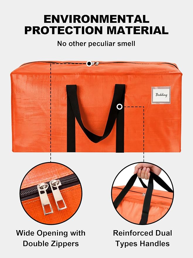 HOMESURE Supports 200lbs Heavy Duty Moving Bags - Strong Zipper & Wrap-Around Handles - Water-Resistant Storage Totes, Durable Alternative to Moving Boxes - 12 Pack - Orange