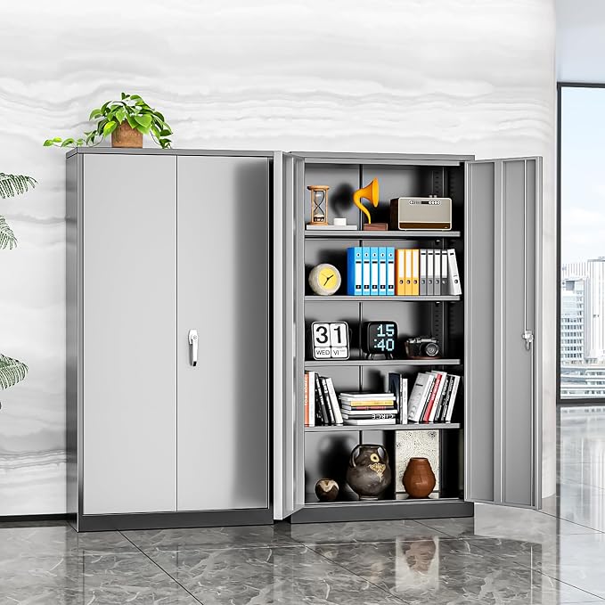INTERGREAT Metal Storage Cabinet, 72” H Storage Cabinet with 2 Doors and 4 Adjustable Shelves for Office, Home, Garage, Pantry (Assembly Required, Black Grey)