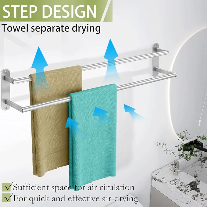 Double Towel Bar 32 Inch, Towel Rack for Bathroom, Wall Mount Bathroom Towel Holder, Stainless Steel Bathroom Towel Rack, Double Towel Hanger Towel Rod(Brushed Nickel)