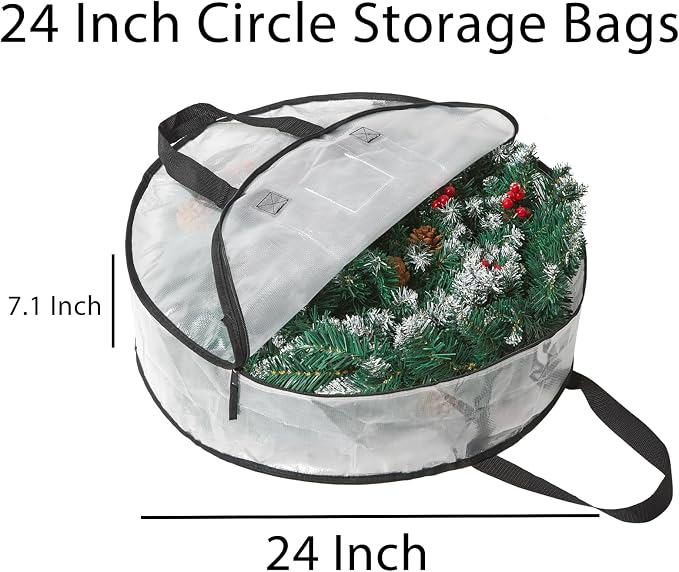2 Pack Wreath Storage Bag, Summer, Christmas Decoration Garland Container, 24 Inch Clear Door Wreath Organizers, Moving Boxes, Packing Supplies for College